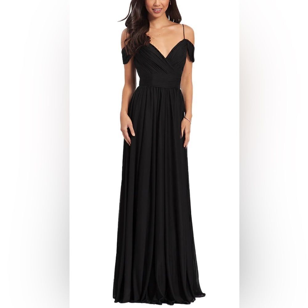 Kleinfeld Sleeveless A-Line/Princess Off The Shoulder Floor Length Dress Black